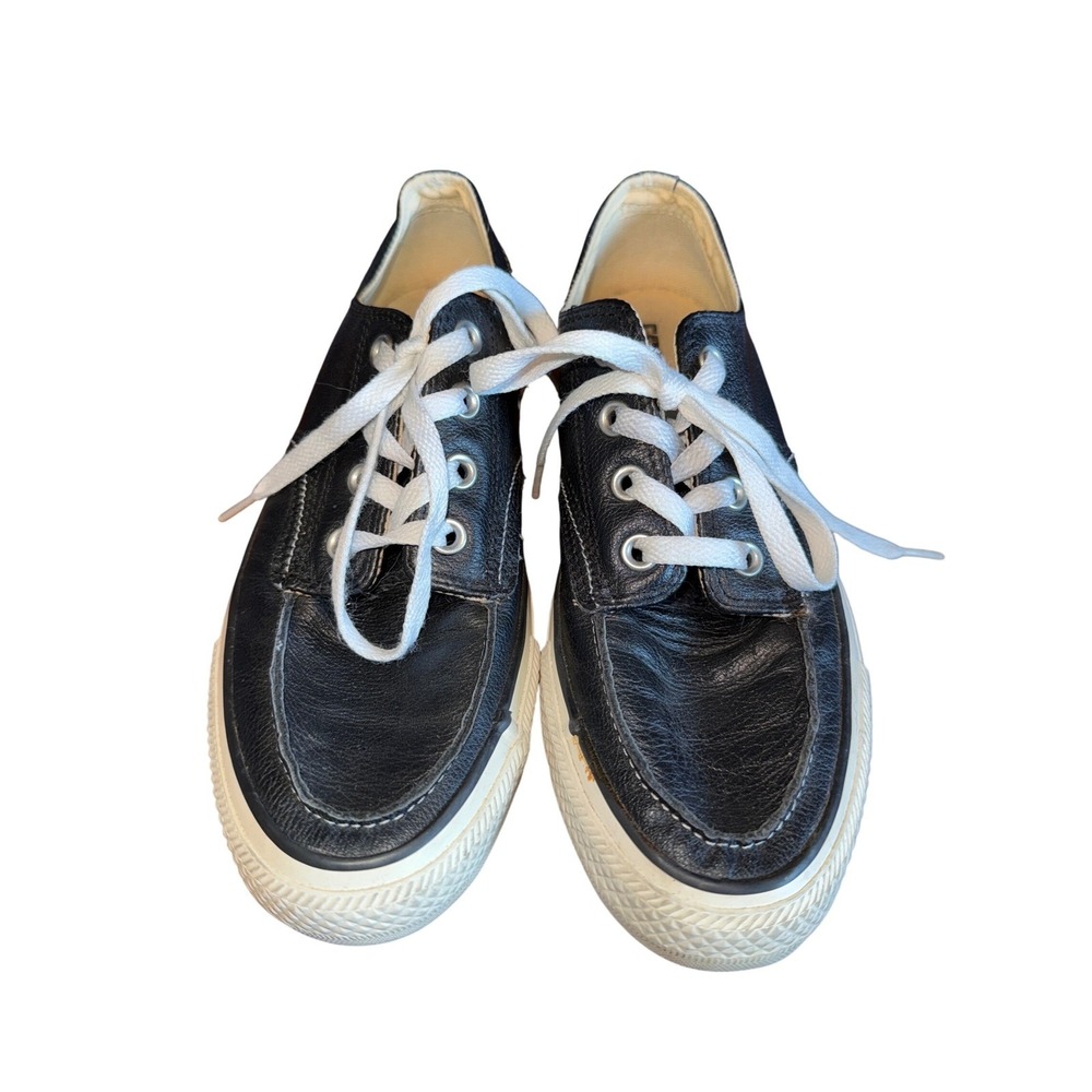 Converse All Star Black Leather Lace Up Low Top Sneaker Boat Shoes Men 6 Women 8